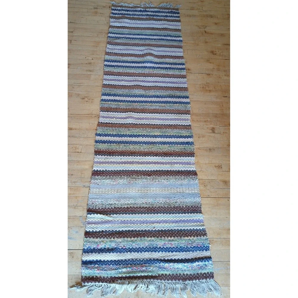 Antique Imported Swedish Hand Made Rag Rug Runner (25
